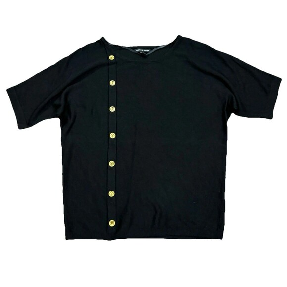 Cable & Gauge Black Short Sleeve Button Accents Sailor Inspired Sweater Size L - Picture 1 of 6